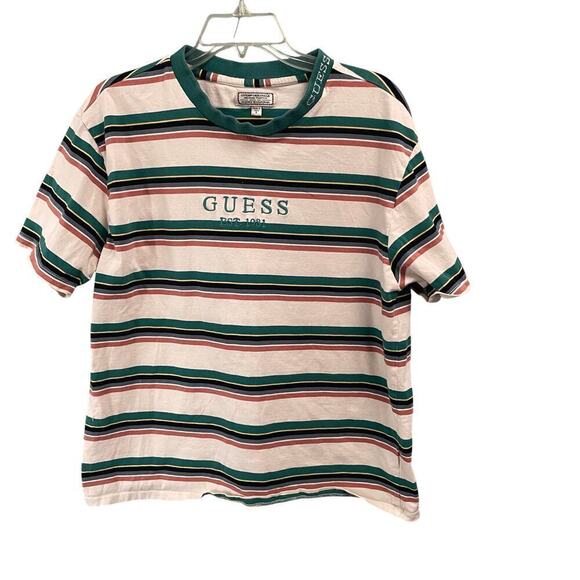Vintage Guess Mens Size Small Stripe Tee T Shirt Logo Crewneck 90s Y2K - Picture 1 of 5